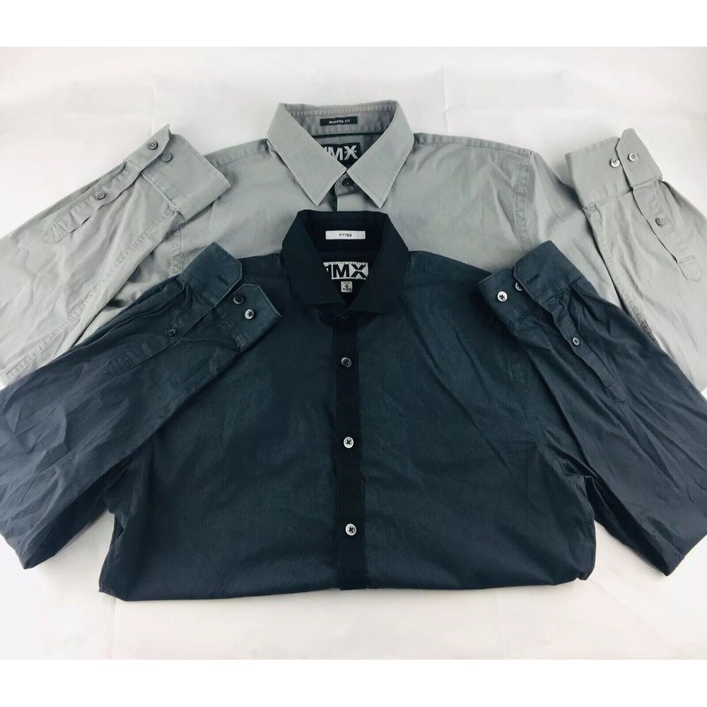 Lot Of 2 Express 1MX Men's XL Gray and Black Fitted Long Sleeve Button Down